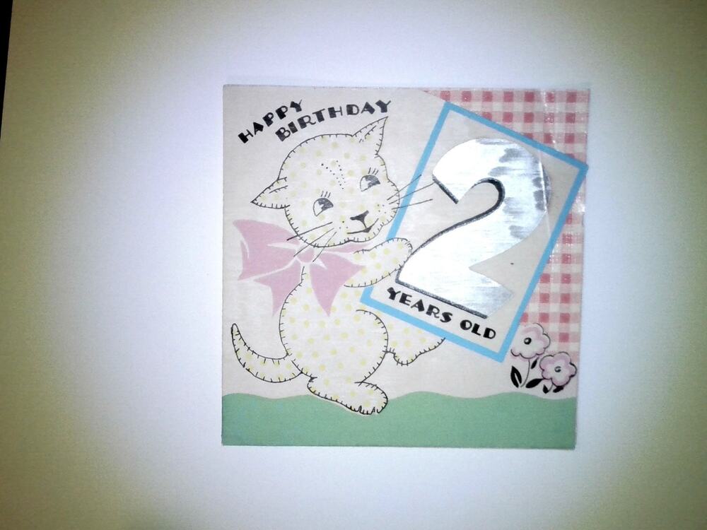 Vintage 1950s Kitten Happy 2nd Birthday Card w/ Poem & Inscription USA